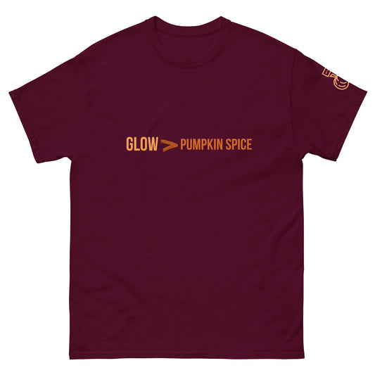 Glow > Pumpkin Spice Tee on maroon unisex shirt