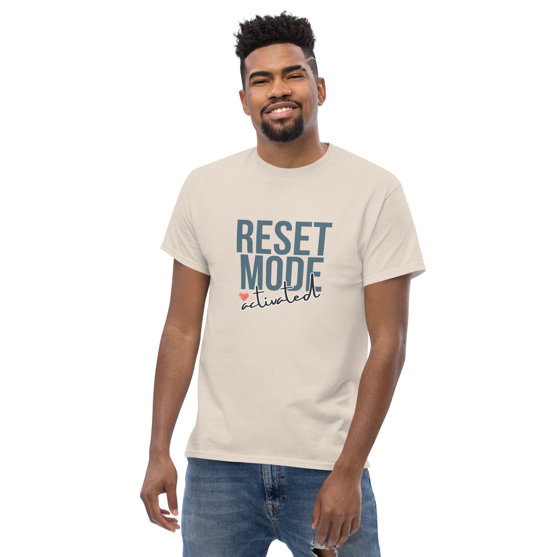 Man wearing Reset Mode: Activated Tee in Natural
