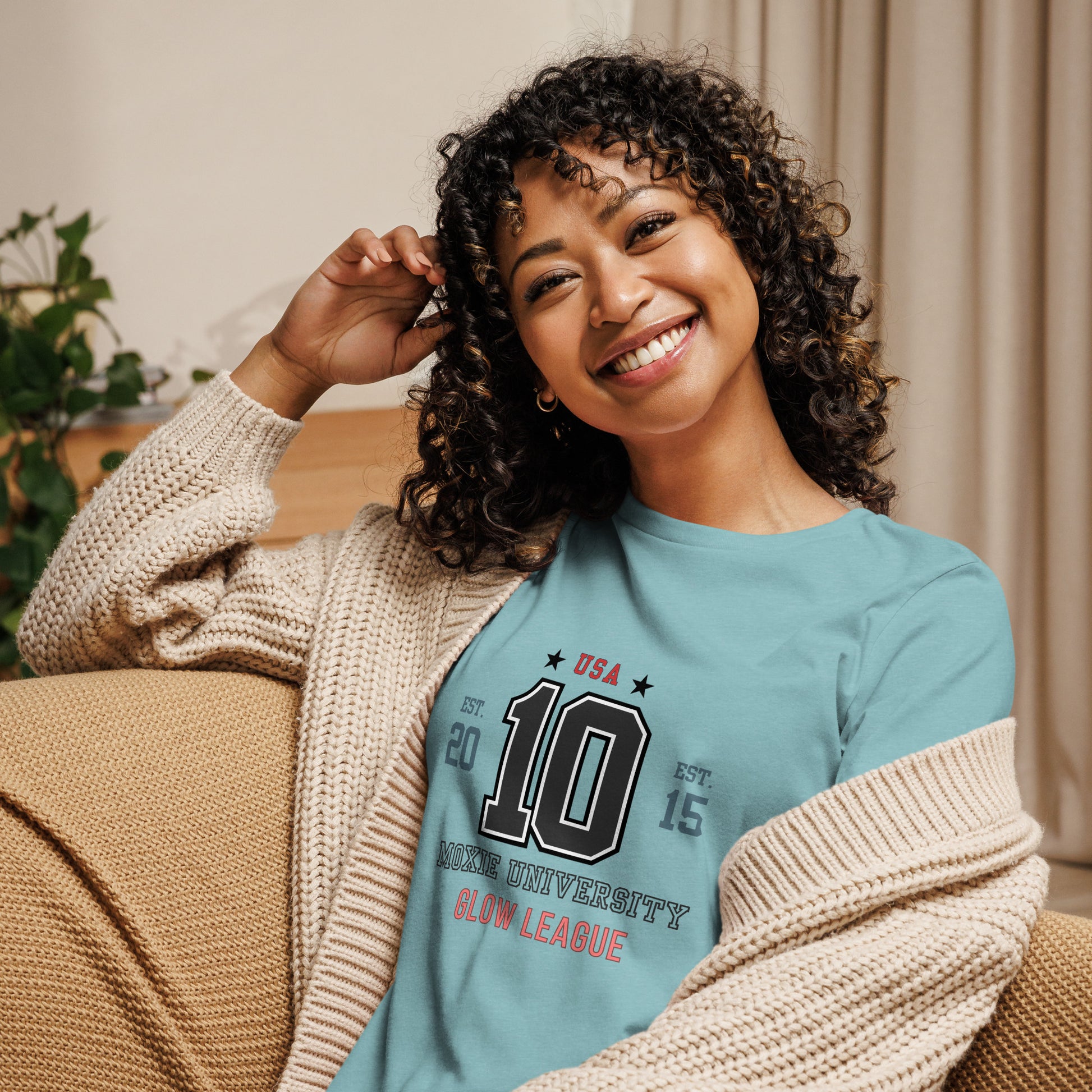 Moxie University Glow League Tee in Heather Blue Lagoon